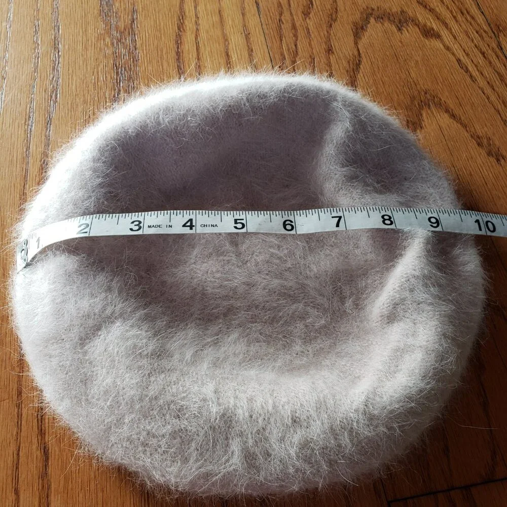 H&M Divided Beige Pink Furry Beret Hat One Size Angora Wool Blend